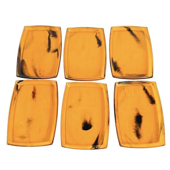 Vintage 70s Trays Set of 6 MCM Janis Canape MOD Opaque Faux Tortoise Amber